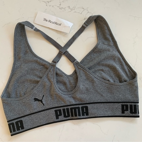 Women's PUMA Solstice Seamless Low Supports Sports Bra Sz Large Gray Black - Picture 2 of 9